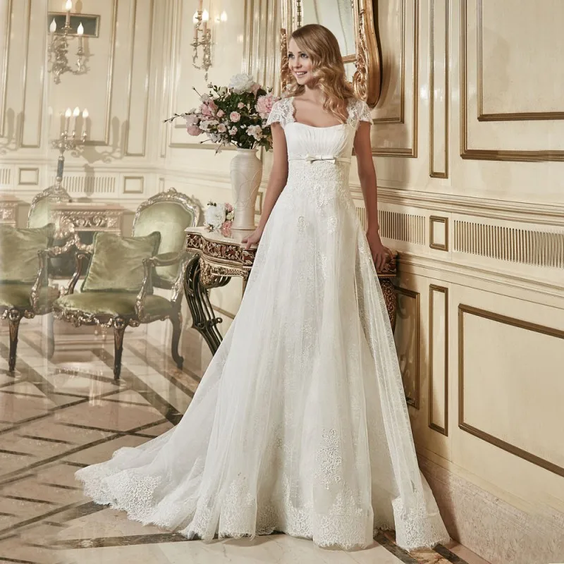 Vestidos De Novia 2016 Romantic Lace Wedding Dresses with Cap Sleevs and up Back Ivory Vintage Bridal | Свадьбы и торжества