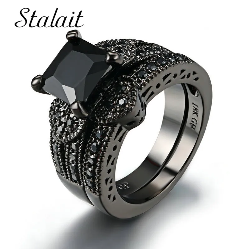 Черное циркониевое кольцо, модное Черное и Золотое ювелирное изделие, размер 5-12, набор колец для женщин, ювелирное изделие