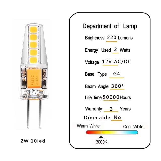 Ampoule LED G4 2W 12V COB 360° - Blanc Neutre 4000K - 5500K