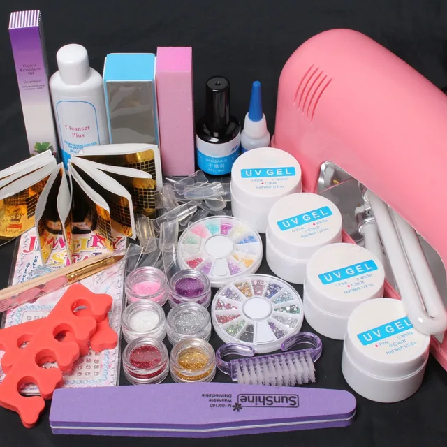 Cheap Professional False Nail Art Tips Gel Deco Tools Kit 9W UV Dryer Lamp Tube Nail Art tool Set Ship From Russian