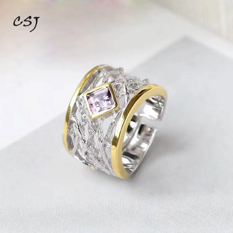 

CSJ Original Design Amethyst Rings 925 Sterling Silver for Women Party Wedding Engagement Gift Fine Jewelry