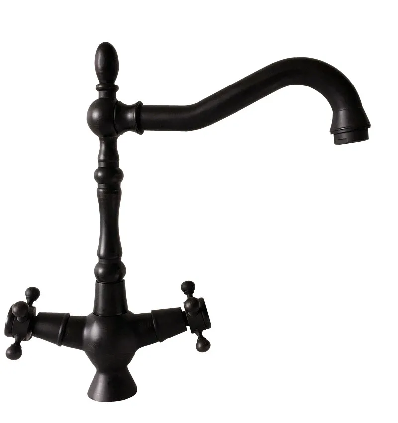 Black Oil Rubbed Brass Dual Cross Handles One Hole Bathroom Kitchen Basin Sink Faucet Mixer Tap Swivel Spout Deck Mounted mnf380