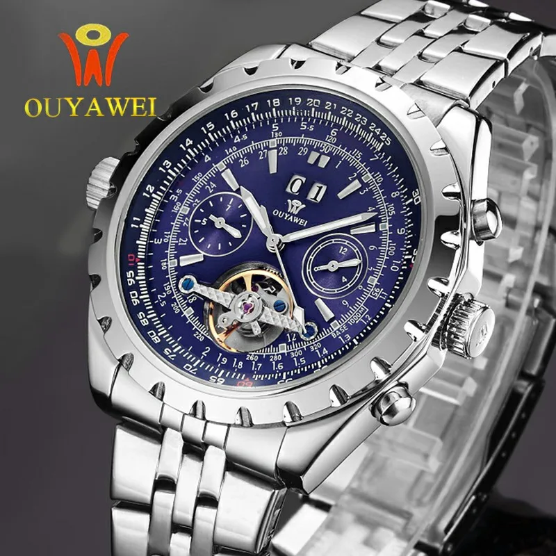 

2019 OUYAWEI Brand Men Luxury Auto Mechanical Wrist Watch Business Waterproof Stainless Steel Tourbillon Mens Watch Male Clock