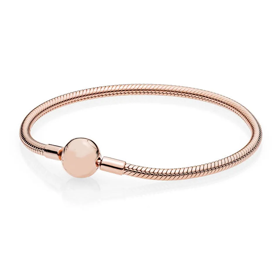 

Authentic S925 Sterling Silver Women Bracelet Bangle fit Pandora Bead Charm Pendant Rose Gold Signature Clasp Smooth Bracelet