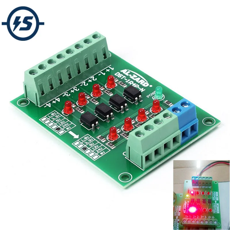 

24V to 5V 4 Channel Optocoupler Isolation Board Isolated Module PLC Signal Level Voltage Converter Board 4 Bit