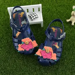 Мини Мелисса Единорог пластиковые сандалии для девочек цветок украшения кристалл детские сандалии для девочек плоские каблуки летние