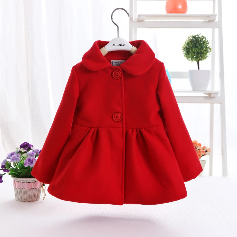 Abrigo de lana rojo para niñas pequeñas, chaqueta de lana con solapa informal, prendas de vestir exteriores largas X64, primavera y otoño, y abrigos| - AliExpress