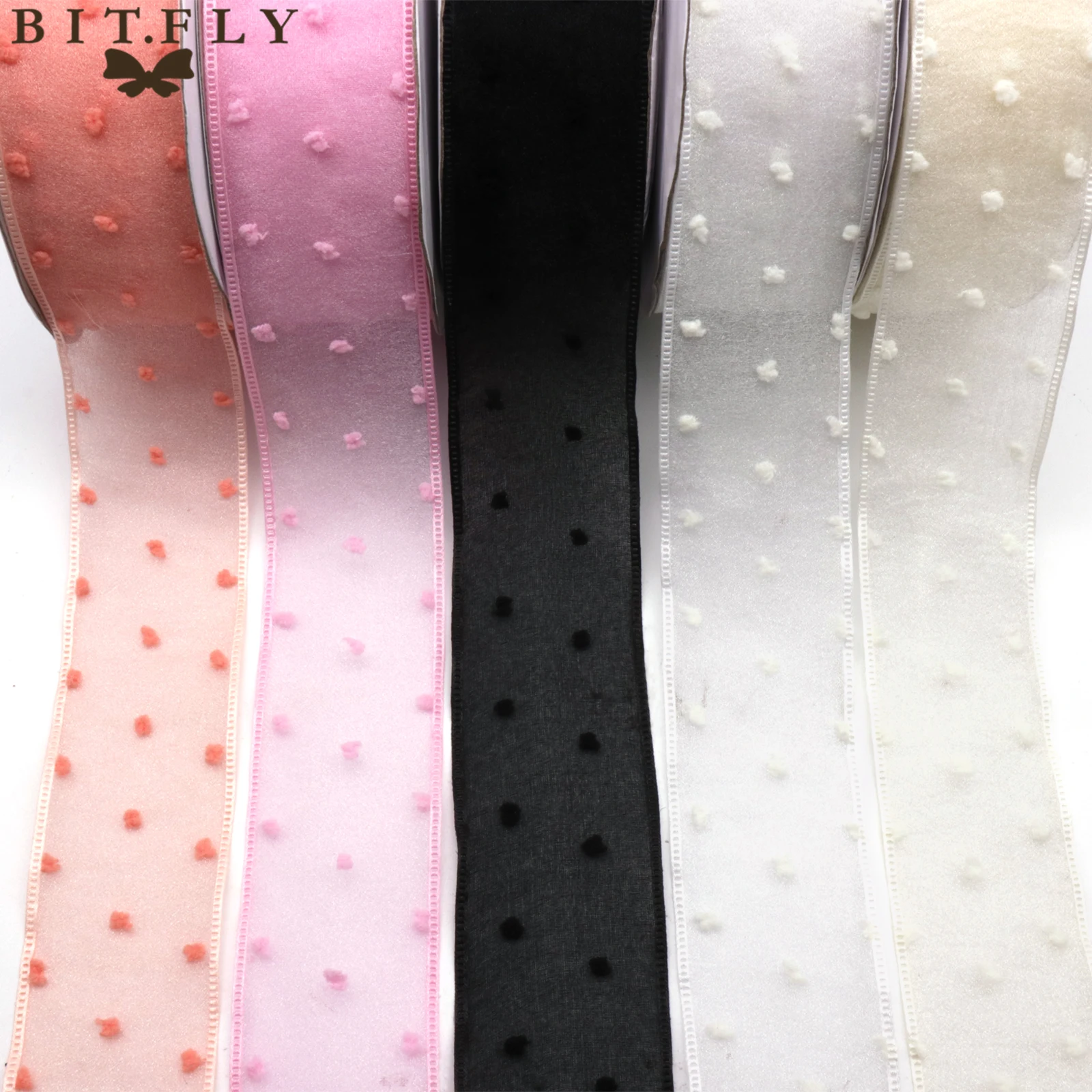

BIT.FLY 40mm 5Yard Dot Organza Ribbon Handmade Craft Christmas Gift Box Ribbon Wedding Birthday Party DIY Decoration Supplies