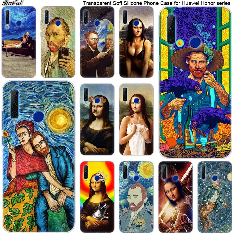 Хит Забавный силиконовый чехол для телефона Mona Lisa Van gogh Huawei Honor 20 20i 10 9 8 Lite 8X 8C 8A 8S 7S