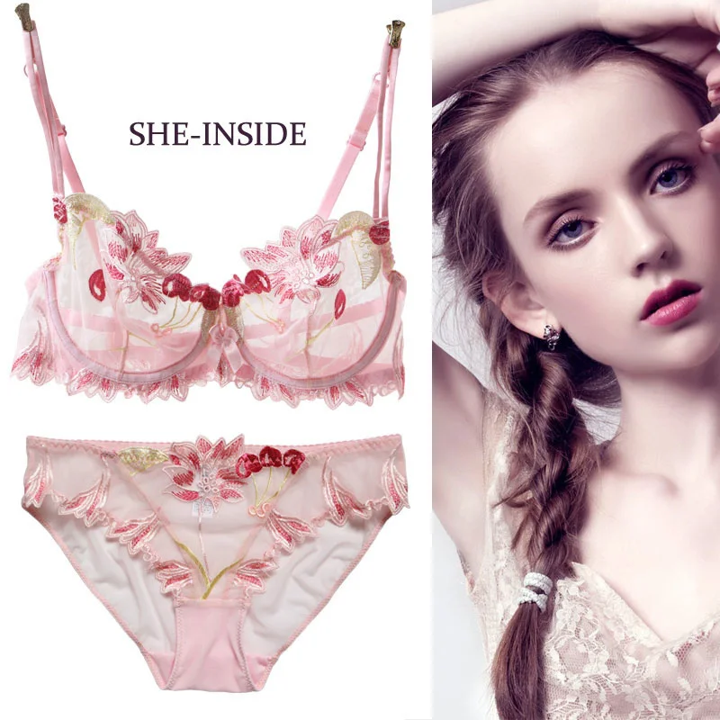 

Balaloum Transparent Bra Set Ultra-thin Sexy Lingerie Embroidery Underwear Women Bra and Panty Sets Acousma Brand Intimate yw010
