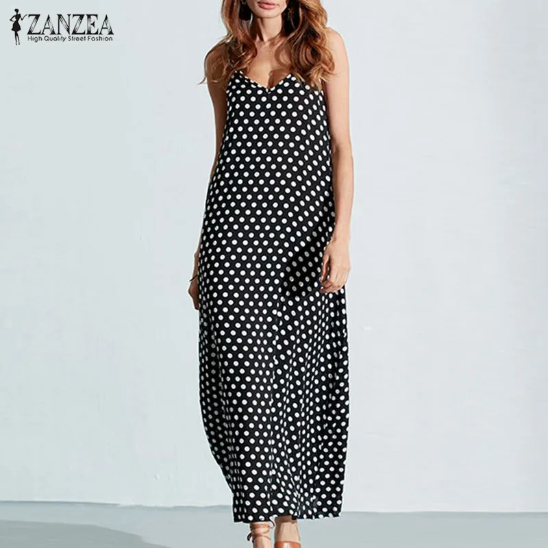 S-6XL زائد حجم فستان صيفي 2019 ZANZEA المرأة البولكا نقطة طباعة V الرقبة أكمام فستان الشمس فضفاض ماكسي لونغ بيتش اللباس خمر S-6XL زائد حجم فستان صيفي 2019 ZANZEA المرأة البولكا نقطة طباعة V الرقبة أكمام فستان الشمس فضفاض ماكسي لونغ بيتش اللباس خمر