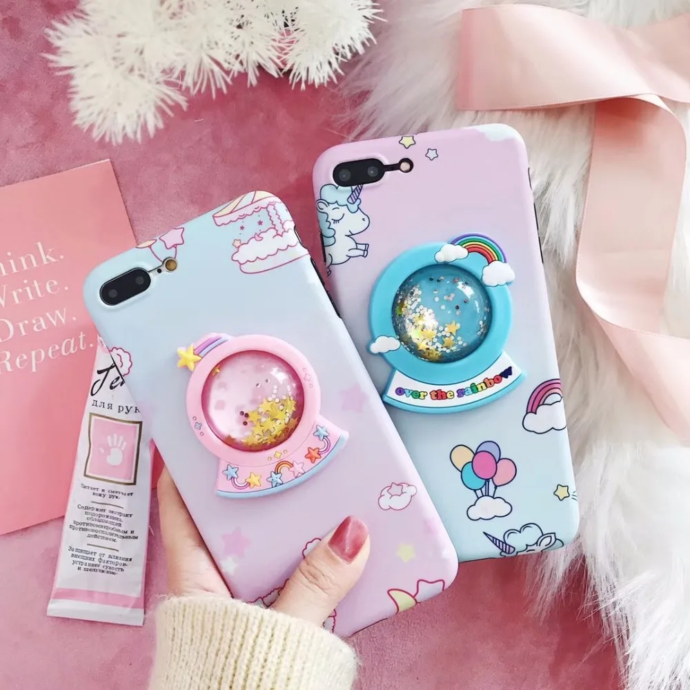 

Three-dimensional crystal ball quicksand Unicorn cases For iphone6 6splus 7 7plus Silicone cute cartoon For iphone8 8plus X