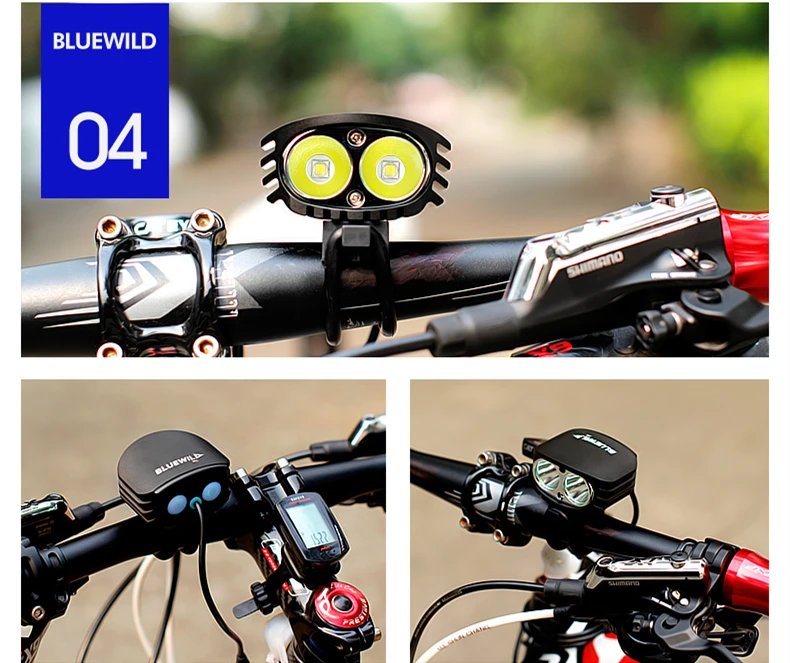 Flash Deal BLUEWILD M1 Waterproof Bicycle Light CREE T6 XM-L2 LED 2000 lumen Cycling Lamp Bike Light 10400mAh Power Bank Charge for iPhone 12