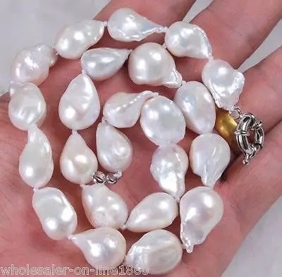 

Fast SHIPPINGLarge 12x16mm Natural White Unusual Baroque Freshwater Pearl Necklace 18" NEW