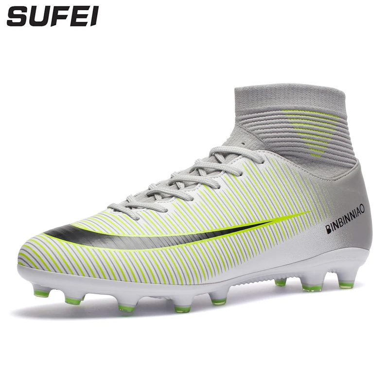 

sufei 2018 Men Soccer Shoes Superfly V AG Outdoor High Ankle Kids Teenager Football Boots Nail Training Cleats Sport