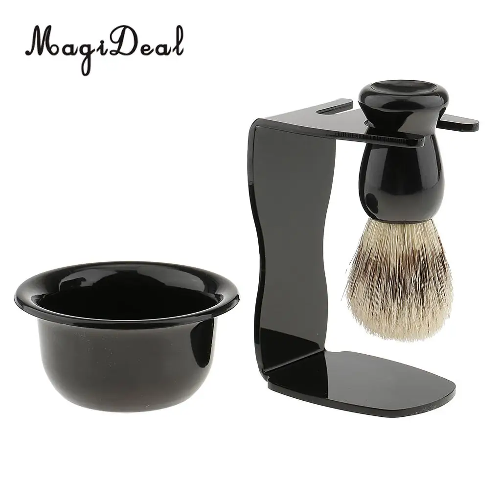 Men's Shave Set Shaving Brush+Steel Stand Holder+ Bowl Travel Kit Facial care tools High Quanlity