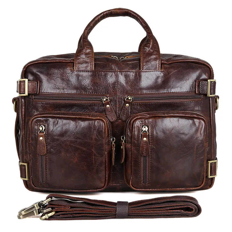 J.M.D натуральная кожа прикладной стиль мужская деловая сумка рюкзак шоколадного цвета кожаная мужская сумка 7026Q - Цвет: Chocolate