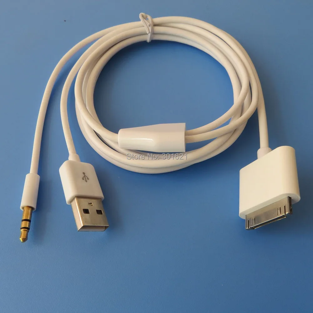 5pcs 1.5meter 30pin Dock To 3.5mm Car AUX Audio USB Charger Cable For iPhone 4 4S for iPod on