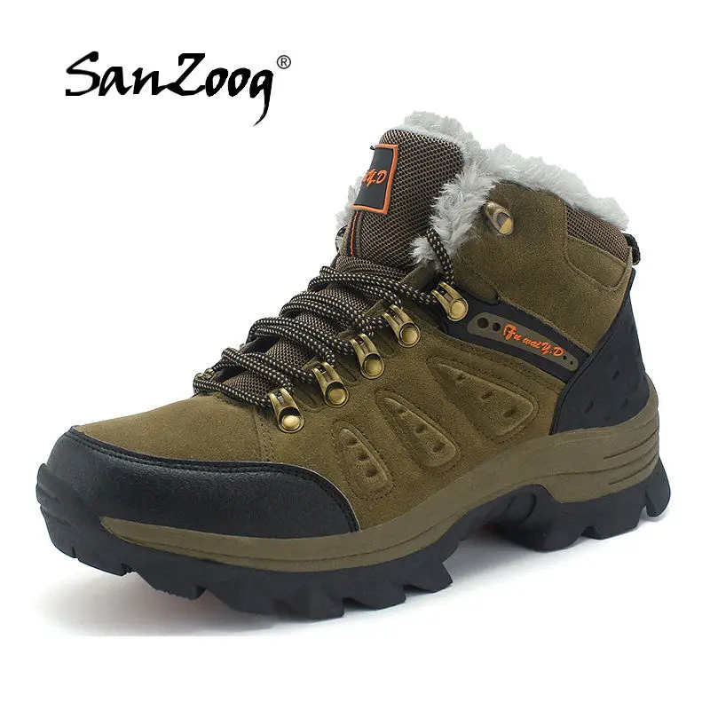 

SANZOOG new winter men's boots working warm fur&plush lace up Quality casual men shoes sneakers snow boots for man unisex