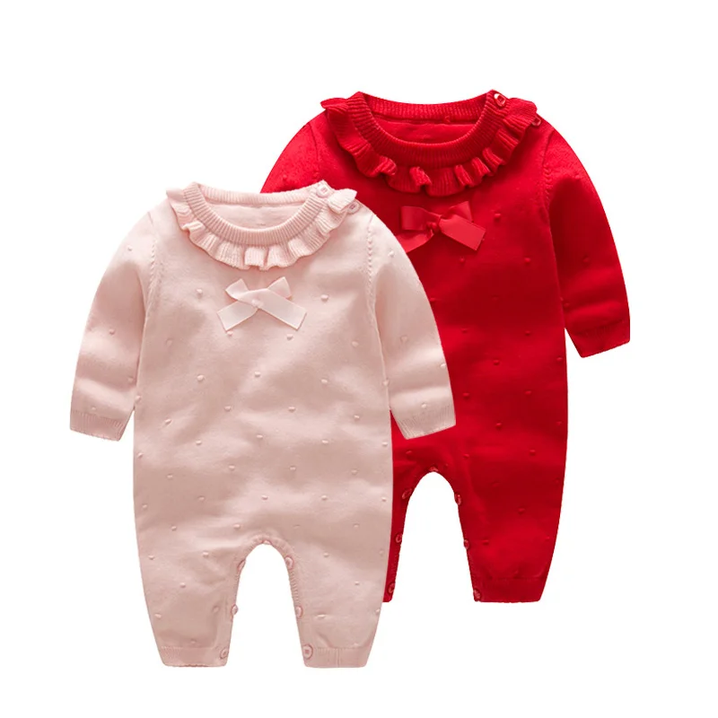 Sweet Baby Girls Romper Knitted Cotton Toddler Sweater Princess Baby