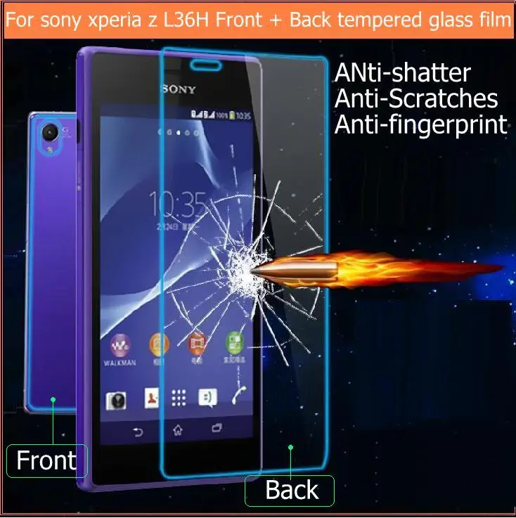 1 пара(задний+ Переднее) 0,33 мм закаленное Стекло пленка для sony xperia Z L36h L36i c6603 c6602 5," анти-шок Экран защитные пленки