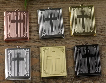 

27*35mm 10pcs Bible Book Photo Frame Locket Box,Bronze/Silver/Gold/Black Pendant Photo Locket Craft,Jewelry Finding Pendant