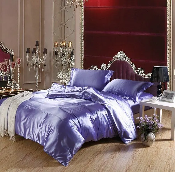Shiny Lilac Violet Soft and Smooth Imitated Silk 4Pcs Full/Queen Bed