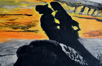 

Handmade painting the shadow of lover on oil canvas for living room decor, wallpaper , gallery
