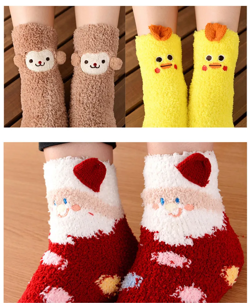 Super Warm Christmas Family Socks Women Girls Cartoon Floor Socks Rabbit Sheep Dot Sock Thicken Fleece 2016 Winter Home Clothing (27)