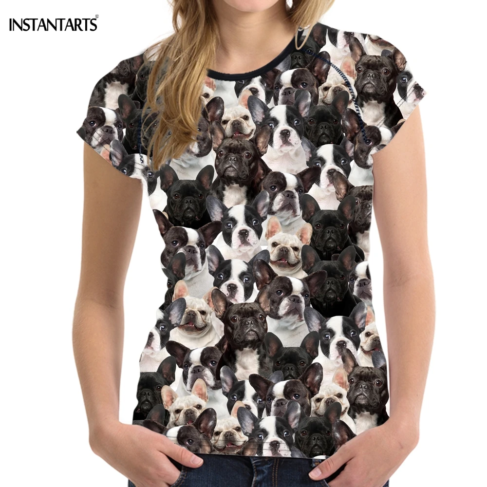 

INSTANTARTS Funny Dog Boston Terrier/French Bulldog Print T Shirt Women Brand Design Female T-shirts Harajuku O Neck Short Tees