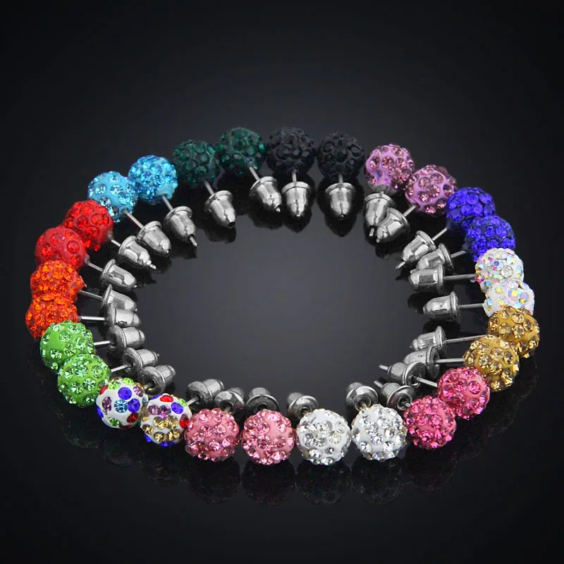 14 Colors/ 1 lot 8MM Shamballa Brand Earrings Micro Disco Ball Shamballa Crystal Stud Earring For Women Fashion Jewelry