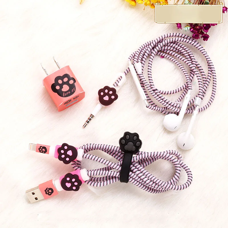 1.4M TPU Spiral USB Charging Cable Protector Set Earphone Cord Protection For iphone 5 5s 6 7 8 Cable Winder Wire Line Protecive