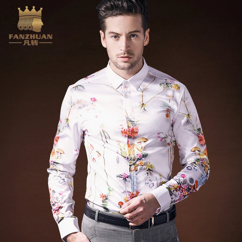 

FANZHUAN Designer Brands Men'S Hot Sale 2018 Spring New Men'S Shirts Creative Fun Hawaiian Print Shirt Men'S Flower Shirt
