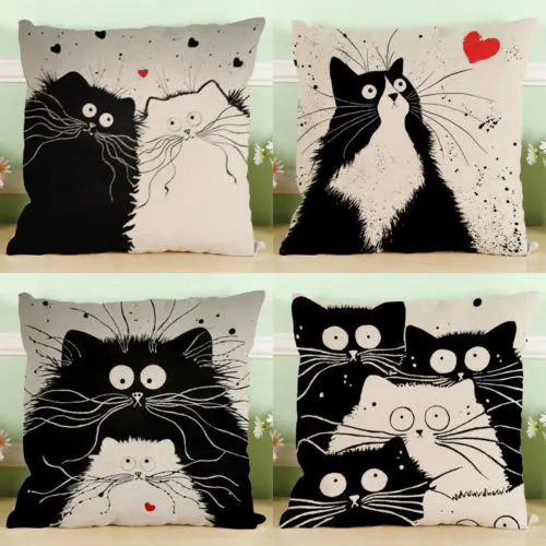 

Cartoon images Linen Cotton Blend Cushion Cover Home Office Sofa Square Cat Decorative Cushion Covers Pillowcases
