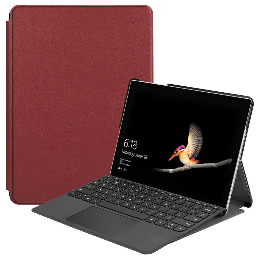 Для microsoft Surface GO SurfaceGO 10 дюймов чехол для планшета ультра тонкий стенд с ручкой слот откидной держатель кожаный чехол - Цвет: KST Wine red