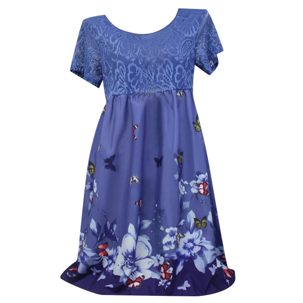 

JAYCOSIN 5XL Plus Size Women Dress 2019 Summer Short Sleeve Vintage Floral Print Casual Dress Female Lace Loose Vestidos 506W