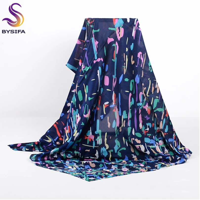 [BYSIFA] темно-синий женский Шелковый Атласный квадратный платок на голову Bufanda