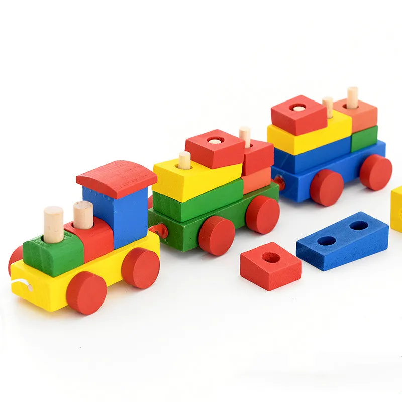 

Baby Toys Kids Trailer Wooden Train Vehicle Blocks Geometry/Colour Congnitive Blocks Child Education Birthday/Christmas Gift