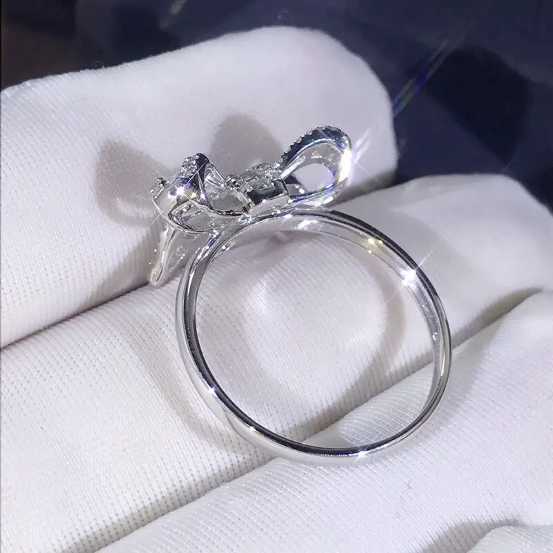 Милое CZ Кольцо с бантиком для женщин изящное серебряное обручальное кольцо кубическое циркониевое ювелирное женское кольцо Размер 5-11