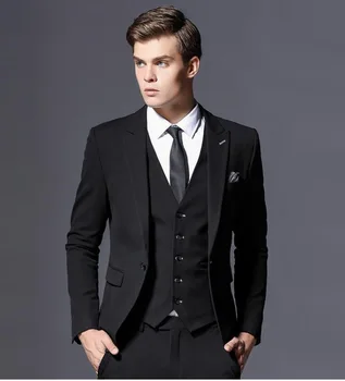 

New listing men's black suit suit (coat + vest + pants) men's wedding best new Lang 3 piece suit.