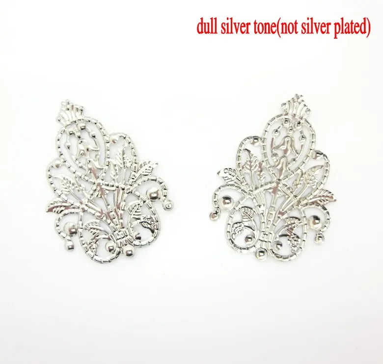 

30Pcs Silver Tone Filigree Wraps Flower Connectors Metal Crafts Gift Decoration DIY Findings 4.8x3.5cm j0560