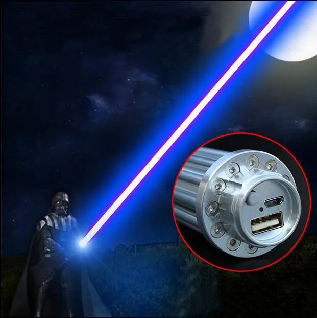 

2017 Style 017-USB 50000m high burn match Blue Laser pen laser pointer USB charging Metal box set include pattern caps