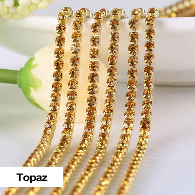 3yards/piece 17colors glass crystal Rhinestones chain, Gold bottom sew on Cup Chains For diy Sewing Clothes Accessories 