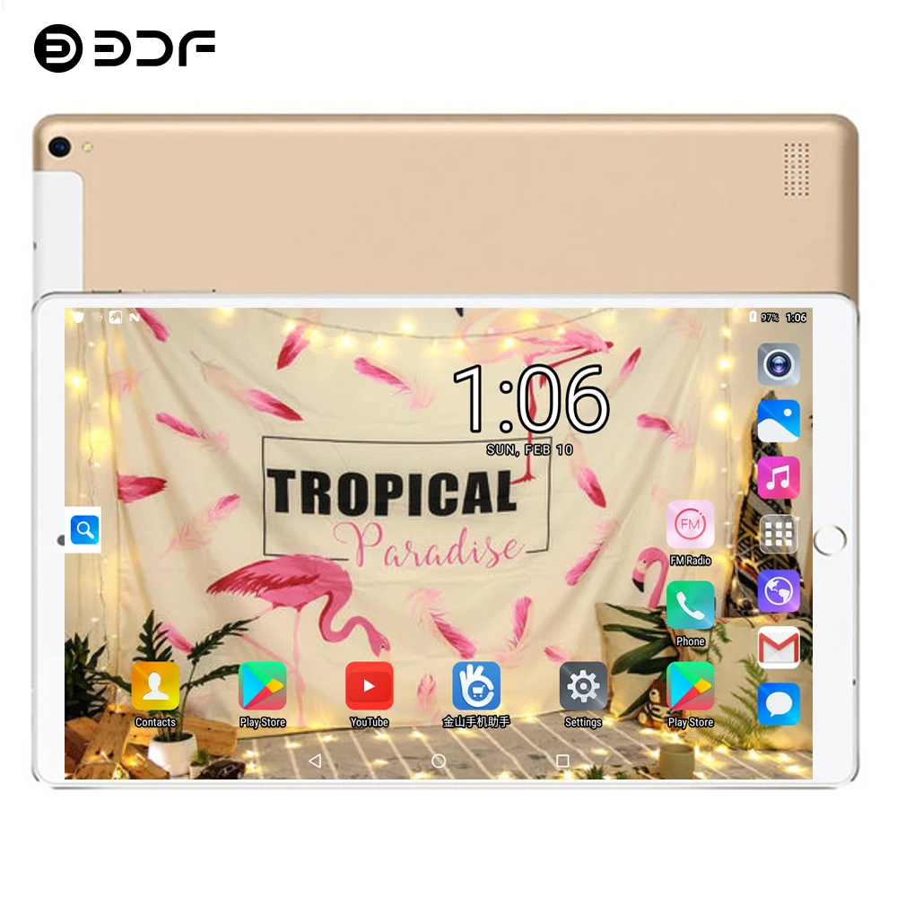 

BDF Tablet 10.1 Inch 2.5D Glass Screen Android 7.0 Octa Core Tablet Pc 4GB/64GB Tab 3G 4G SIM Card 5.0MP 1920*1200 IPS Tablet 10