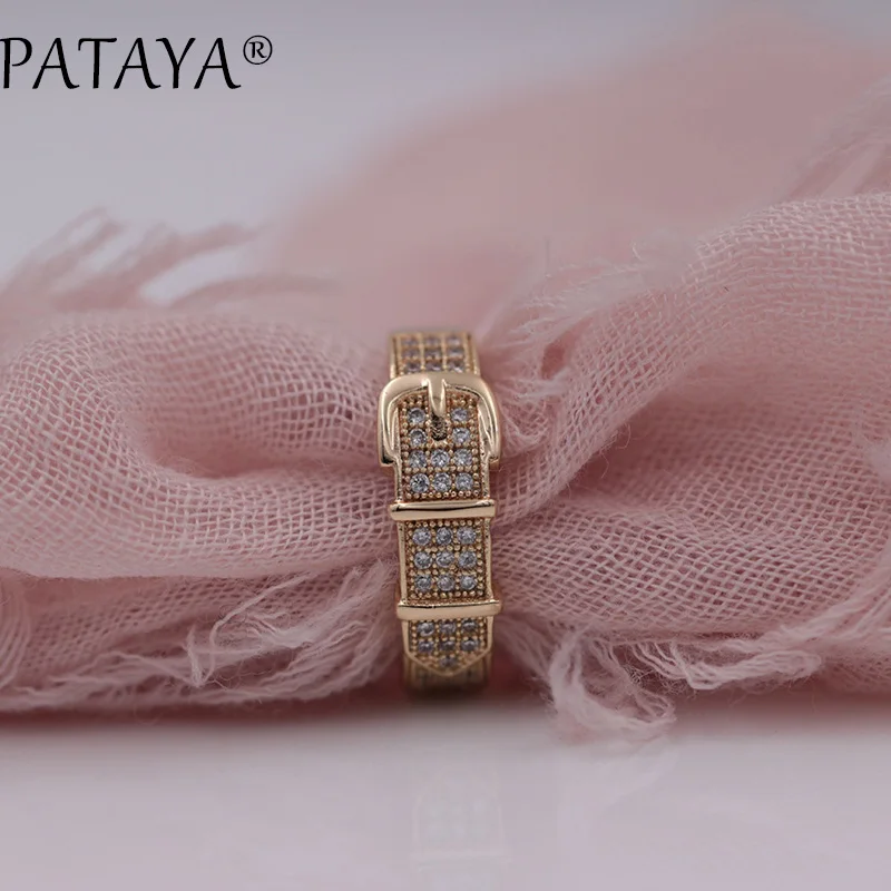 Женское кольцо с кожаным ремнем PATAYA белое круглое из натурального циркония