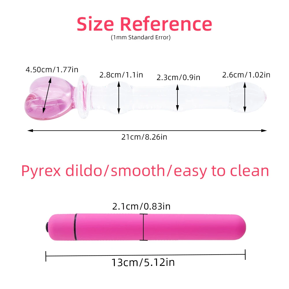 Sex Toys Phallus Vaginal Stimulation Pyrex Glass Dildo Butt Plug with Vibrator Anal Plug Heart Crystal Glass Dildo for Women Gay Sex Toy