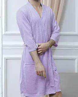 Lovers Summer Fashion Waffle Bathrobe Women Suck Water Kimono Bath Robe Plus Size Sexy Dressing Gown Bathrobe Bridesmaid 7479 - Цвет: Men-White