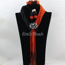 Нежное очаровательное бисерное ювелирное изделие черные ожерелья с кристаллами для женщин нигерийские Свадебные африканские бусы комплект ювелирных изделий AMJ646