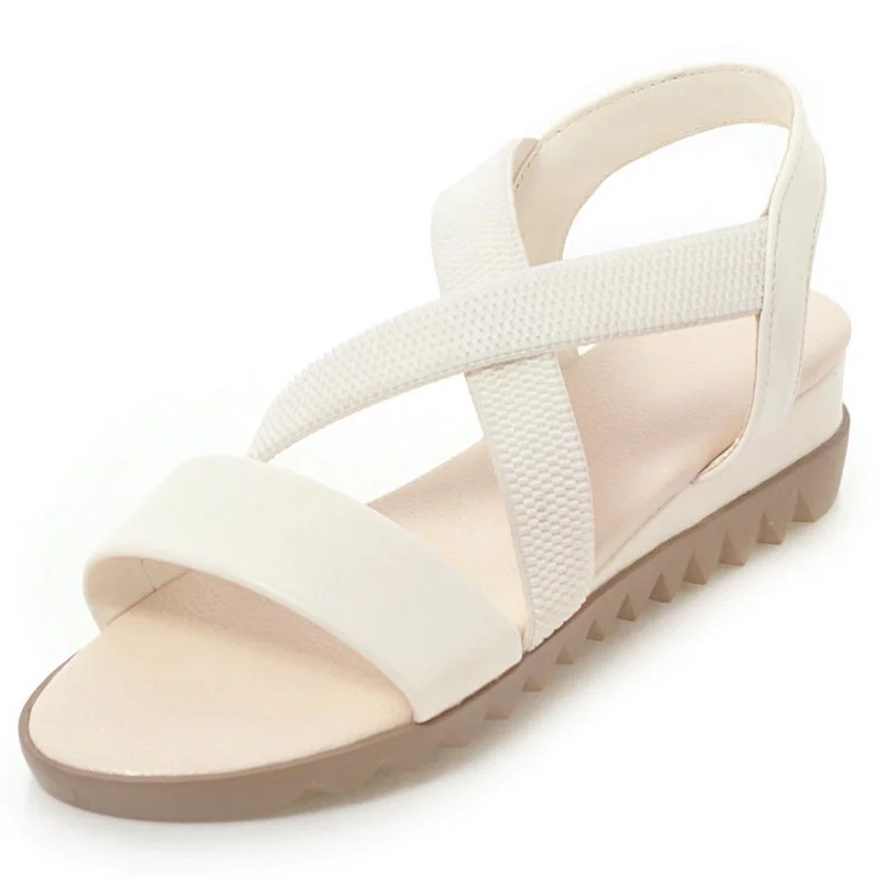 

2019 New Summer Ladies Elastic Band Sandals Fashion Roman Cross Belt Flat Shoes Casual Low Heel Non-slip Beach Shoes