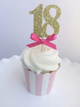 

CUSTOM number glitter 18th birthday cupcake Toppers baby bridal shower anniversary wedding party cake decorations food picks